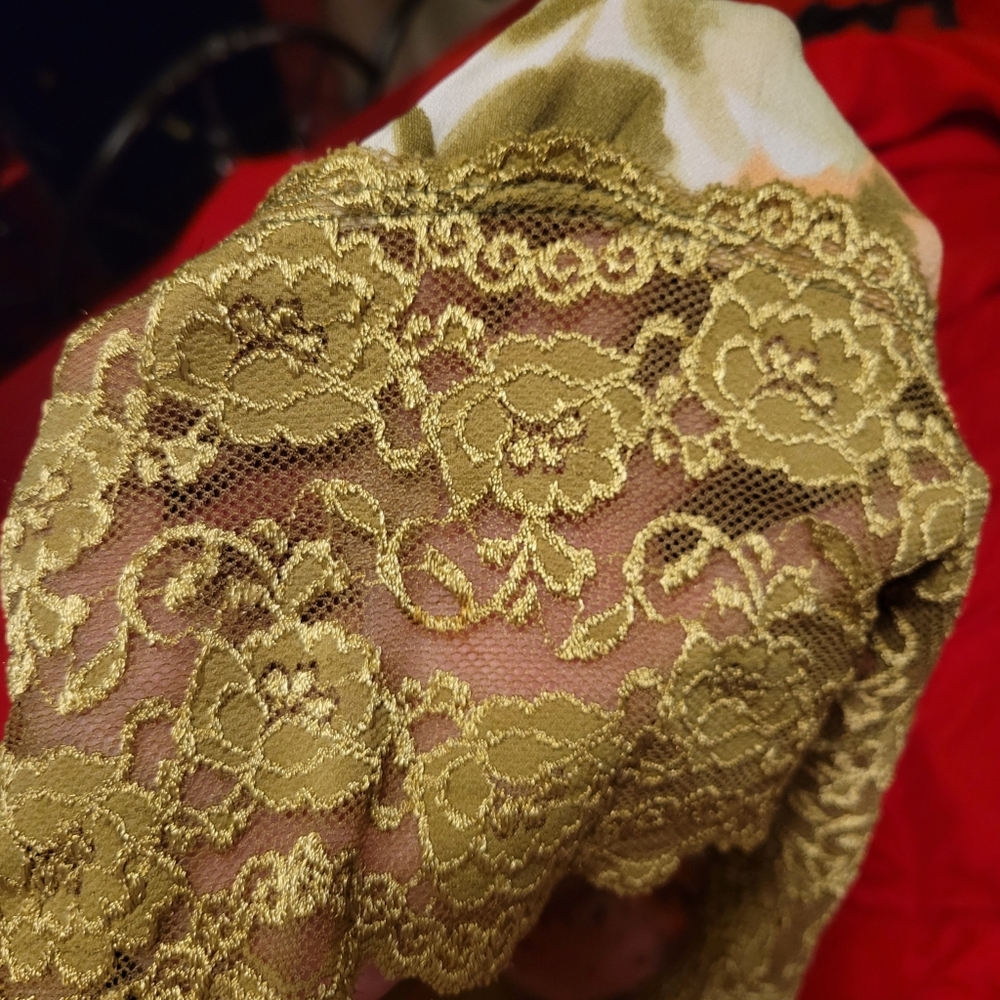 Vtg Y2K Vanity olive grn floral lace strapless keyhole crinkle tube top 1X NWOT - Picture 10 of 16